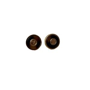 Lauren Ralph Lauren Stud Earrings Tigers Eye Gold Tone Signed LRL